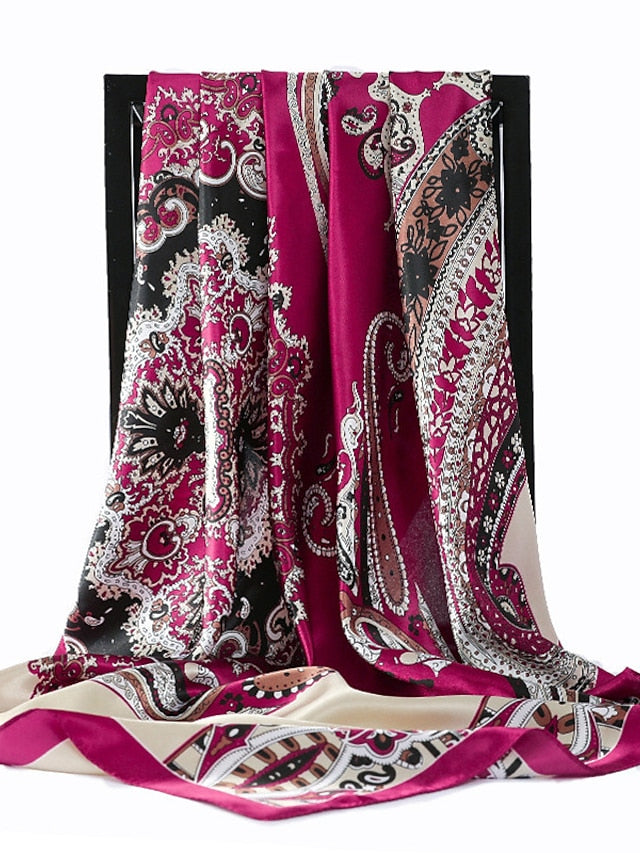 Vintage Flowers Square Scarf For Women Shawls Neckerchief Female Print Headband On the Head Wraps Foulard Hijab Hair Bands 90*90cm - LuckyFash™