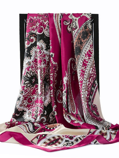 Vintage Flowers Square Scarf For Women Shawls Neckerchief Female Print Headband On the Head Wraps Foulard Hijab Hair Bands 90*90cm - LuckyFash™