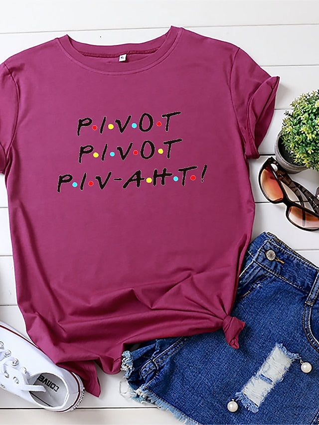 friends shirt women pivot friend t shirt letters print short sleeve casual letters printed top tee grey - LuckyFash™