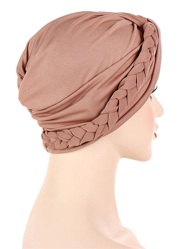 Women Lady Muslim Braid Head Turban Wrap Plain Color Islamic Arab Cap Hat Hair Loss Bonnet Beanies - LuckyFash™