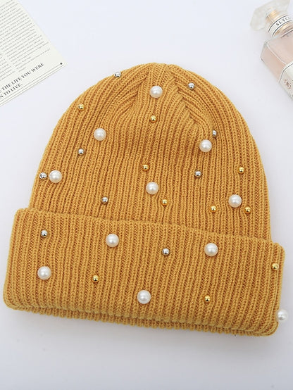 Women's Hat Beanie / Slouchy Black Blue Pink Outdoor Street Dailywear Beaded Knit Pure Color Comfort Warm Breathable - LuckyFash™