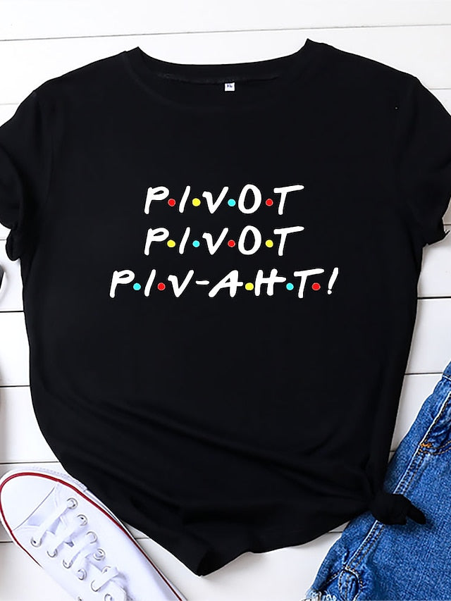 friends shirt women pivot friend t shirt letters print short sleeve casual letters printed top tee grey - LuckyFash™