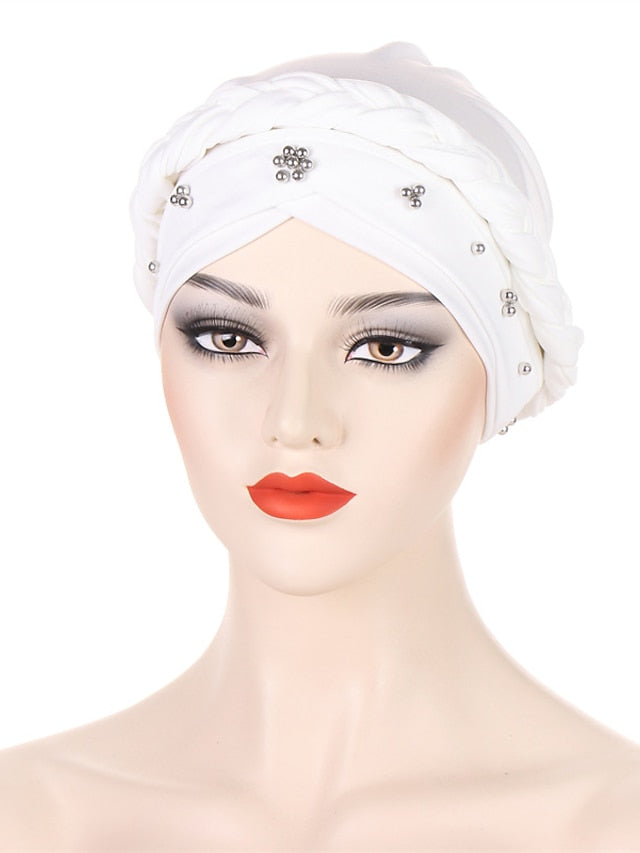 Multiple Colors Choice with Beads Women Muslim Braid Head Turban Wrap Cover Islamic Arab Cap Fashion Hair Loss Bonnet Beanies - LuckyFash™