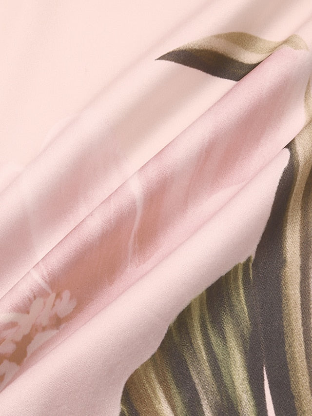 Womenâ€˜s Formal Dress Midi Dress Pink Half Sleeve Floral Ruched Layered Print Summer Spring Fall V Neck Elegant Casual Classic 2023 3XL - LuckyFash™