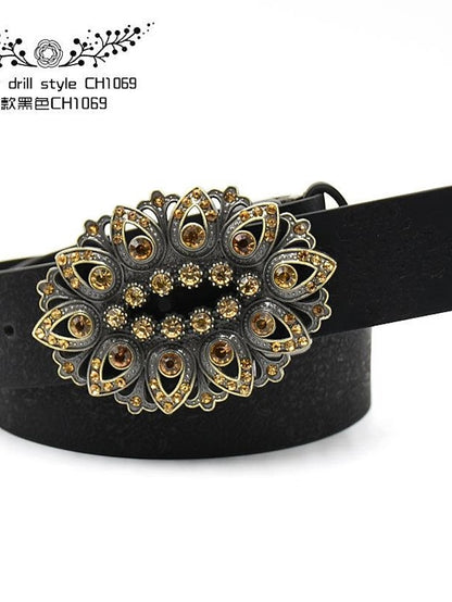 Women's PU Buckle Belt PU Leather Metal Bucke Engraved Crystal Rhinestone Classic Vintage Retro Wedding Party Rhinestone black ch1047 Rhinestone yellow camel ch1067 Rhinestone yellow camel ch1024 - LuckyFash™