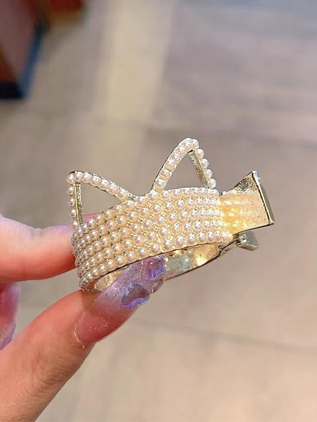 Women's Hair Clip For Daily Classic Crystal Alloy Crown Rhinestone Grabber Pearl Rhinestone Grabber Crown Black Diamond Hair Clip - LuckyFash™