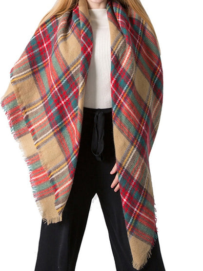 Women's Square Scarf Women's Shawls & Wraps Outdoor Dailywear Holiday White Brown Khaki Scarf Plaid - LuckyFash™