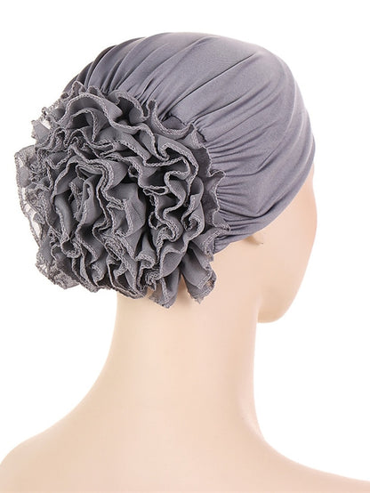 Woman Big Flower India Hat Beanie Turban Hair Accessories Elastic Cloth Hair Bands Hat Chemo Beanie Ladies Muslim Solid Hair Loss Cap - LuckyFash™