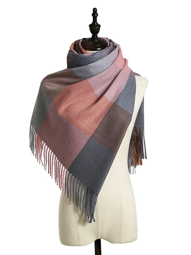 Women's Women's Shawls & Wraps Outdoor Dailywear Holiday Grey Wine Blue Scarf Plaid - LuckyFash™