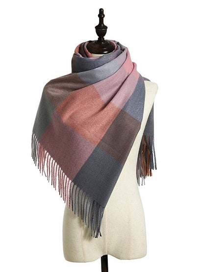 Women's Women's Shawls & Wraps Outdoor Dailywear Holiday Grey Wine Blue Scarf Plaid - LuckyFash™