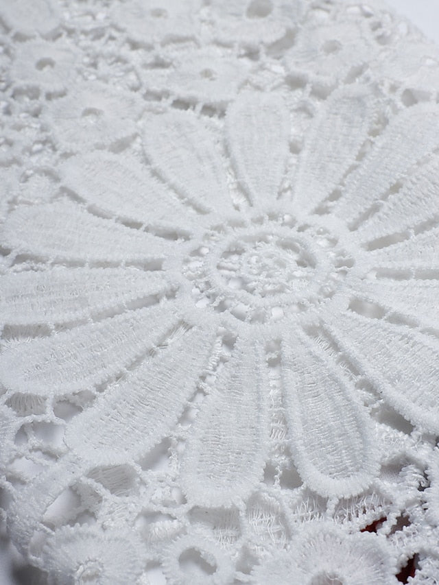 Floral Lace Pleated Dresses Eyelet Long Dress Maxi Dress A Line Dress Print Dress Fashion Casual Outdoor Daily Button Long Sleeve V Neck Regular Fit White Pink Red Spring Summer S M L XL for Women - LuckyFash™