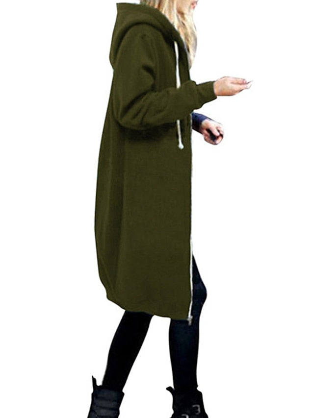 Fleece Jacket Streetwear Zip Up Front Pocket Black Blue Light Grey Solid Color Street Hoodie Long Sleeve for Women - LuckyFash™