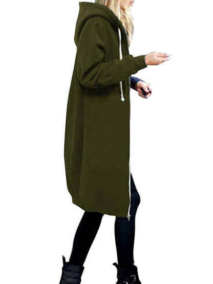 Fleece Jacket Streetwear Zip Up Front Pocket Black Blue Light Grey Solid Color Street Hoodie Long Sleeve for Women - LuckyFash™