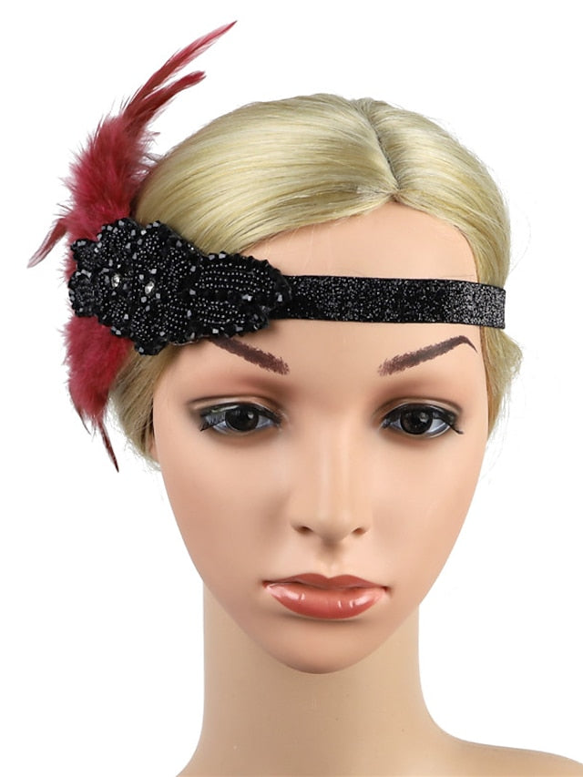Women's Hair Tie Textured Party Feather Headwear / Imitation Diamond / Wedding / Party Evening / Gold / Black - LuckyFash™