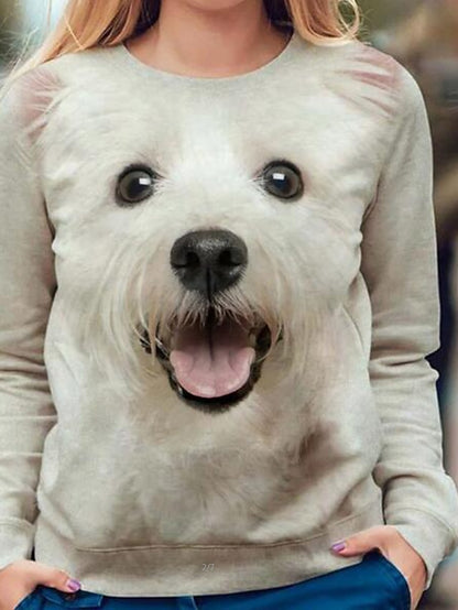 Women's Hoodie Sweatshirt Pullover Casual White Black Graphic Dog 3D Daily Round Neck Long Sleeve S M L XL XXL - LuckyFash™