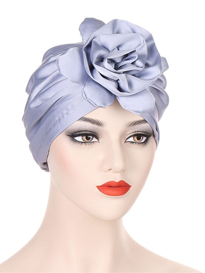 Big Flower Muslim Women Turban Satin Head Wrap Hijab Sleep Night Hat Hair Care Cap Indian Elastic Beanie Ladies Hair Loss Headwear - LuckyFash™