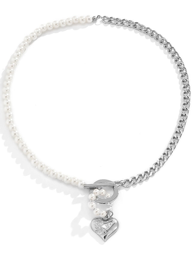 Women's necklace Chic & Modern Street Fashion Geometric Imitation Pearl Heart Pendant Retro Charm Necklaces / Summer / Dailywear - LuckyFash™