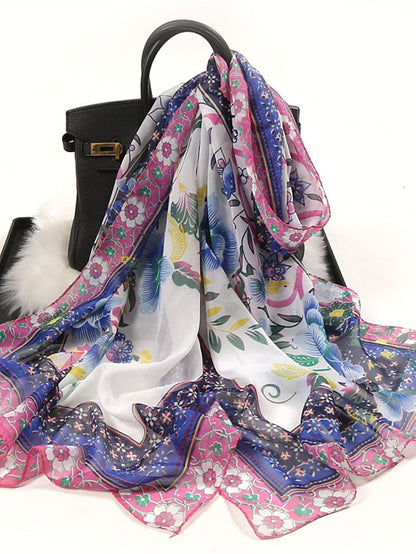 Floral Summer Women Travel Scarf Chiffon Georgette Bandana Female Elegant Shawl Hijab Hairscarves Holiday Thin Scarf - LuckyFash™