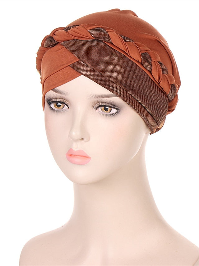 Muslim Turban Glitter Braids Women Forehead Cross Inner Hijab Islamic Head Wrap Arab Underscarf Bonnet Stretchy Cap - LuckyFash™