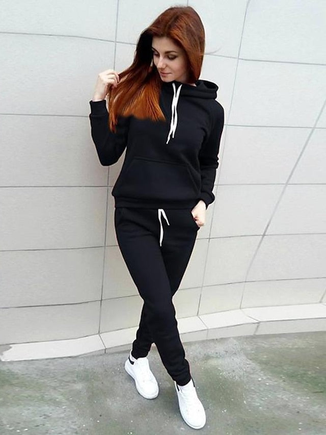 Women's Hoodie Tracksuit Pants Sets Sweatpants Joggers Active Streetwear Black Pink Sport Fitness Solid Color Drawstring Hooded S M L XL 2XL - LuckyFash™