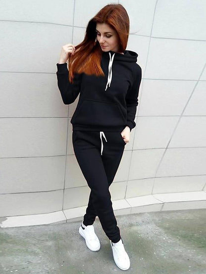 Women's Hoodie Tracksuit Pants Sets Sweatpants Joggers Active Streetwear Black Pink Sport Fitness Solid Color Drawstring Hooded S M L XL 2XL - LuckyFash™