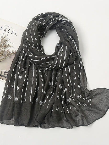 Women Fashion Solid Colors Scarf Print White Polka Dot Scarves Women Muslim Hijab Long Shawl Arab Turban 185*85cm for Women - LuckyFash™