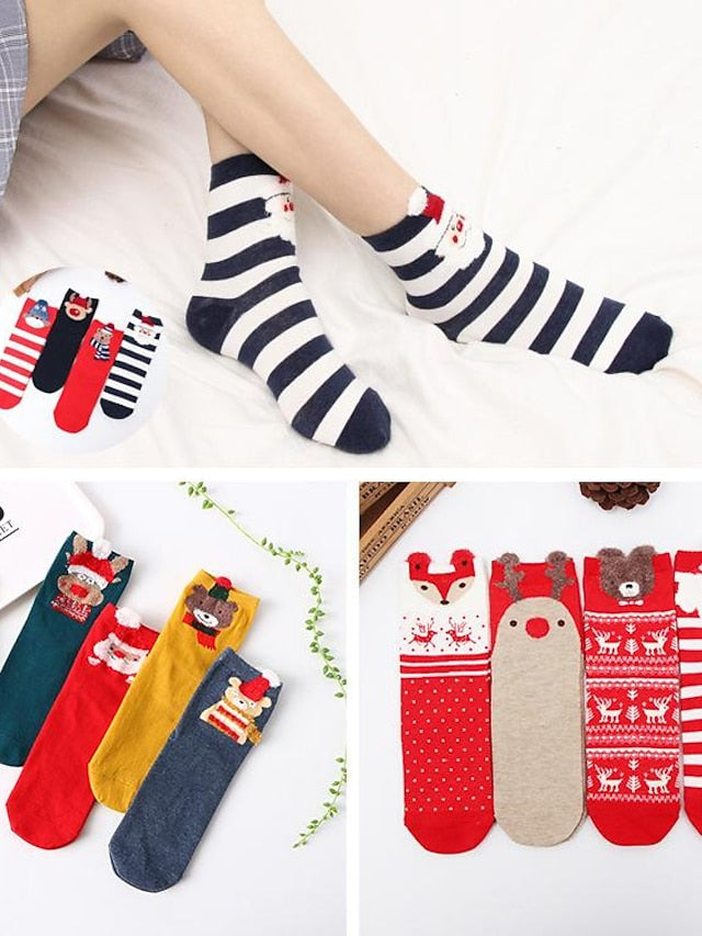 Women's Crew Socks Party Christmas Gift Animal Multi Color Spandex Nylon Cotton Basic Casual Warm Cute 4 Pairs - LuckyFash™