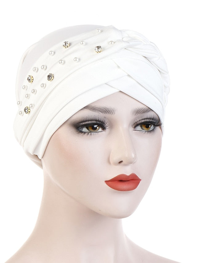 India Muslim Women Hijab Hat with Beads Turban Headscarf Islamic Head Wrap Lady Beanie Bonnet Hair Loss Cover - LuckyFash™