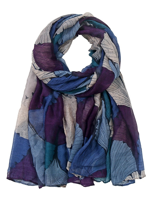 Retro Plant Print Scarves Women Ginkgo Leaf Printing Shawl And Wraps Laday Foulard Flower Hijab Long Style Scarf - LuckyFash™