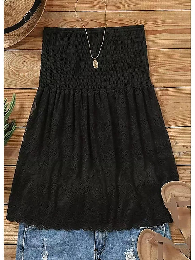 Bandeau Tube Top Black White Khaki Flag Leopard Lace Print Sleeveless Casual Holiday Basic Cold Shoulder Regular S for Women - LuckyFash™