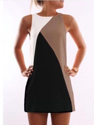 Women Color Contrasting Sleeveless Dress - LuckyFash™