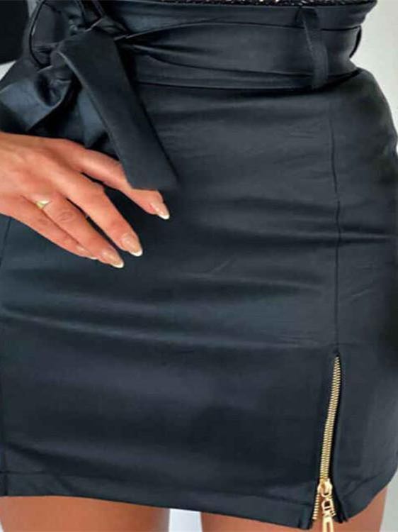 Women Leather High Waisted Short Skirt - LuckyFash™