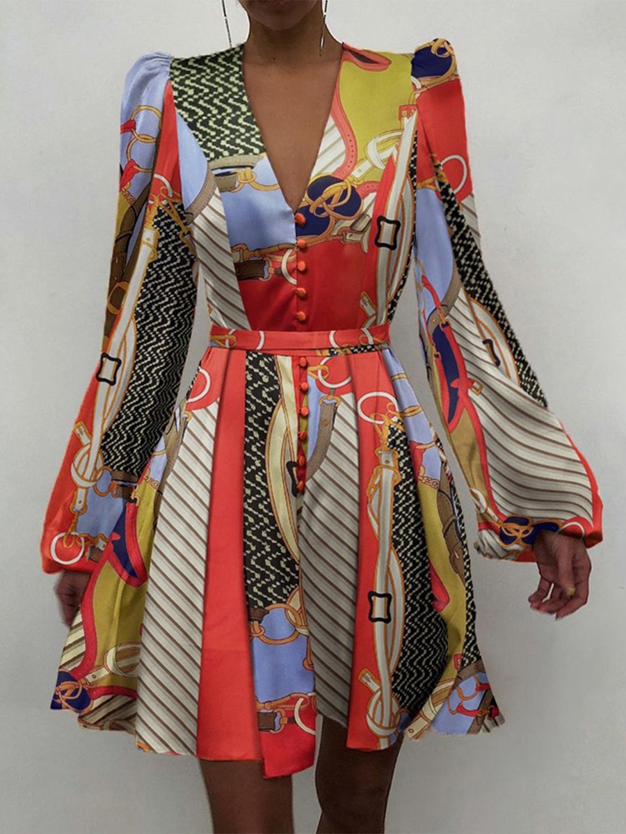 Women' s Bishop Sleeves Silk Mini A-line Dress - LuckyFash™