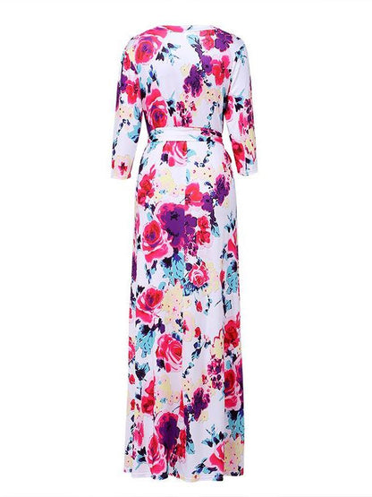 Women V-neck Print Maxi Dress - LuckyFash™