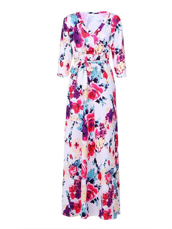 Women V-neck Print Maxi Dress - LuckyFash™