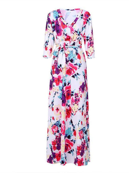 Women V-neck Print Maxi Dress - LuckyFash™
