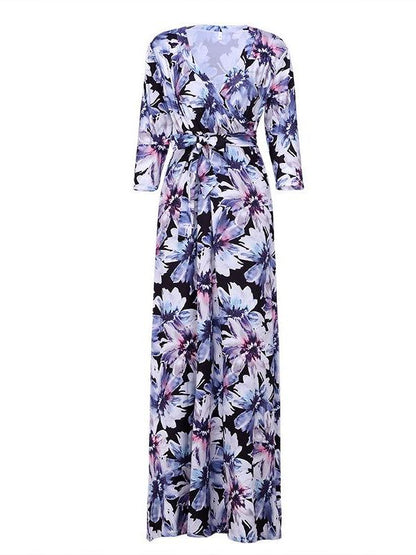 Women V-neck Print Maxi Dress - LuckyFash™