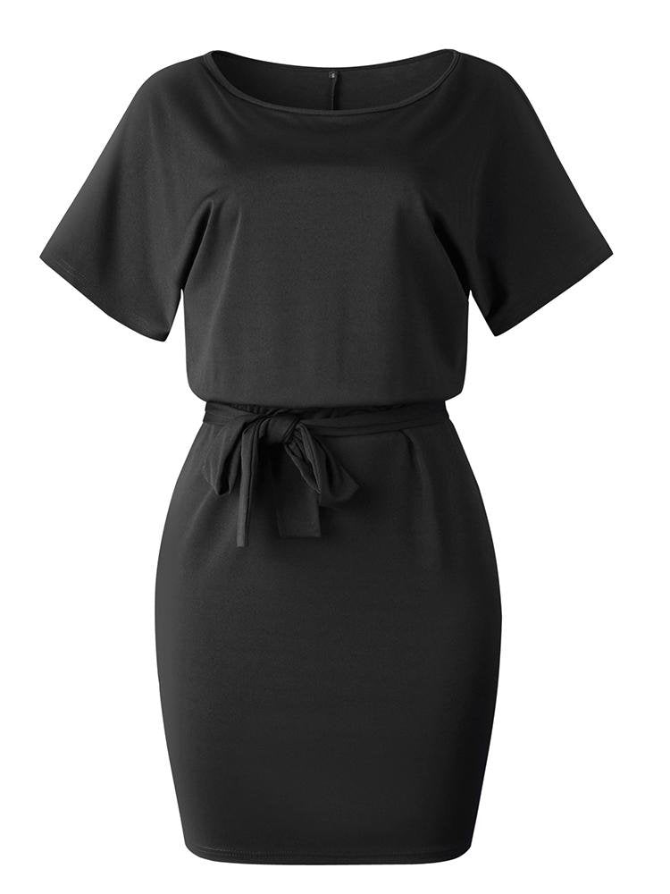 Women's Belted Round Neck Short Sleeve Wrap Dress - LuckyFash™