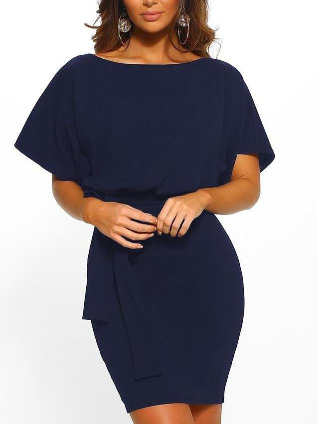 Women's Belted Round Neck Short Sleeve Wrap Dress - LuckyFash™