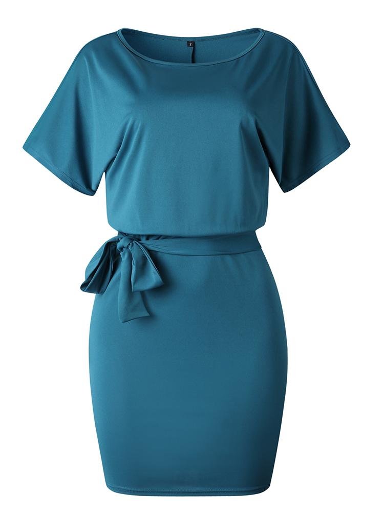 Women's Belted Round Neck Short Sleeve Wrap Dress - LuckyFash™