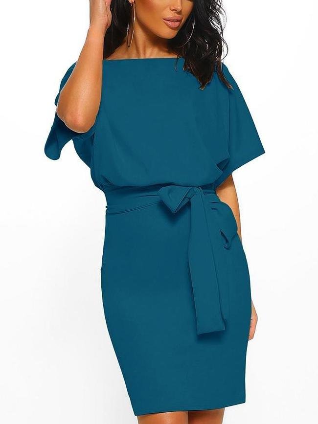 Women's Belted Round Neck Short Sleeve Wrap Dress - LuckyFash™