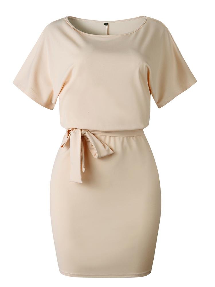 Women's Belted Round Neck Short Sleeve Wrap Dress - LuckyFash™
