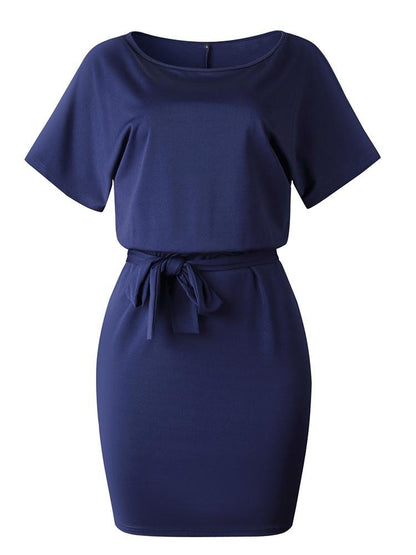 Women's Belted Round Neck Short Sleeve Wrap Dress - LuckyFash™