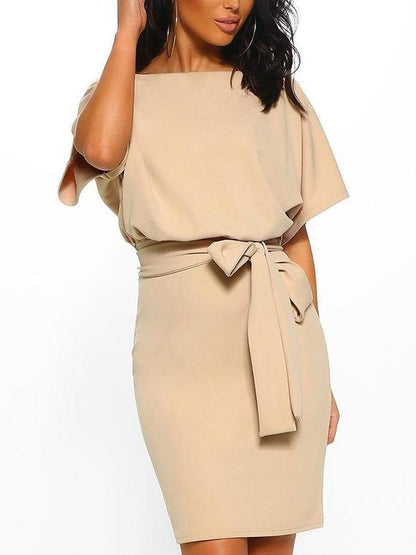 Women's Belted Round Neck Short Sleeve Wrap Dress - LuckyFash™
