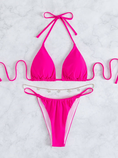 Women's Bikinis Butterfly Ornament Halter Strap Two Piece Bikini - LuckyFash™