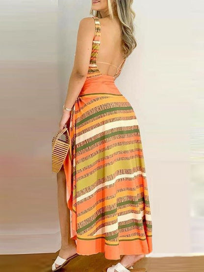 Women's Bikinis Multicolor Striped Belted Two Piece Set Swimsuit - LuckyFash™