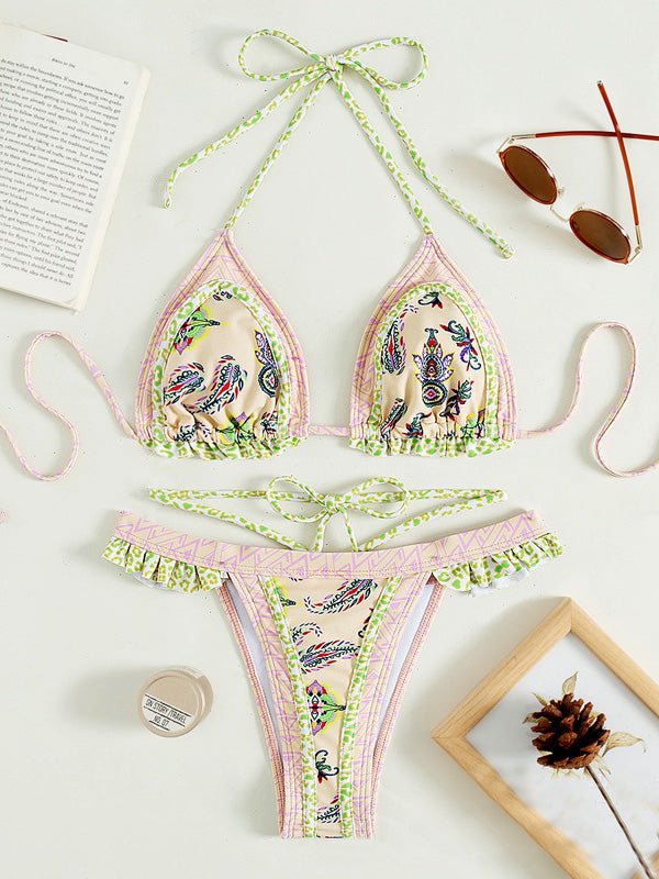 Women's Bikinis Vintage Print Halter Strap Two-Piece Bikini - LuckyFash™