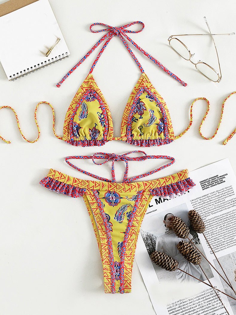Women's Bikinis Vintage Print Halter Strap Two-Piece Bikini - LuckyFash™