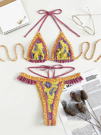Women's Bikinis Vintage Print Halter Strap Two-Piece Bikini - LuckyFash™