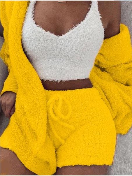 Women's Hooded 3 Piece Fleece Plush Tops Shorts Set - LuckyFash™